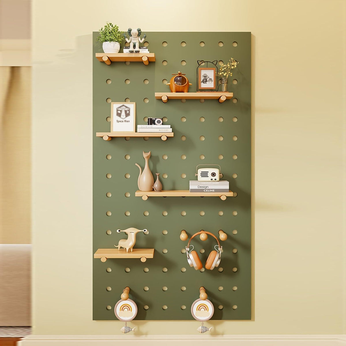 Wooden Wall Organizer Shelf Kit for Home Office - 24" W x 47" H (Brown) - Versatile Square Storage Solution for Crafting & Organizing