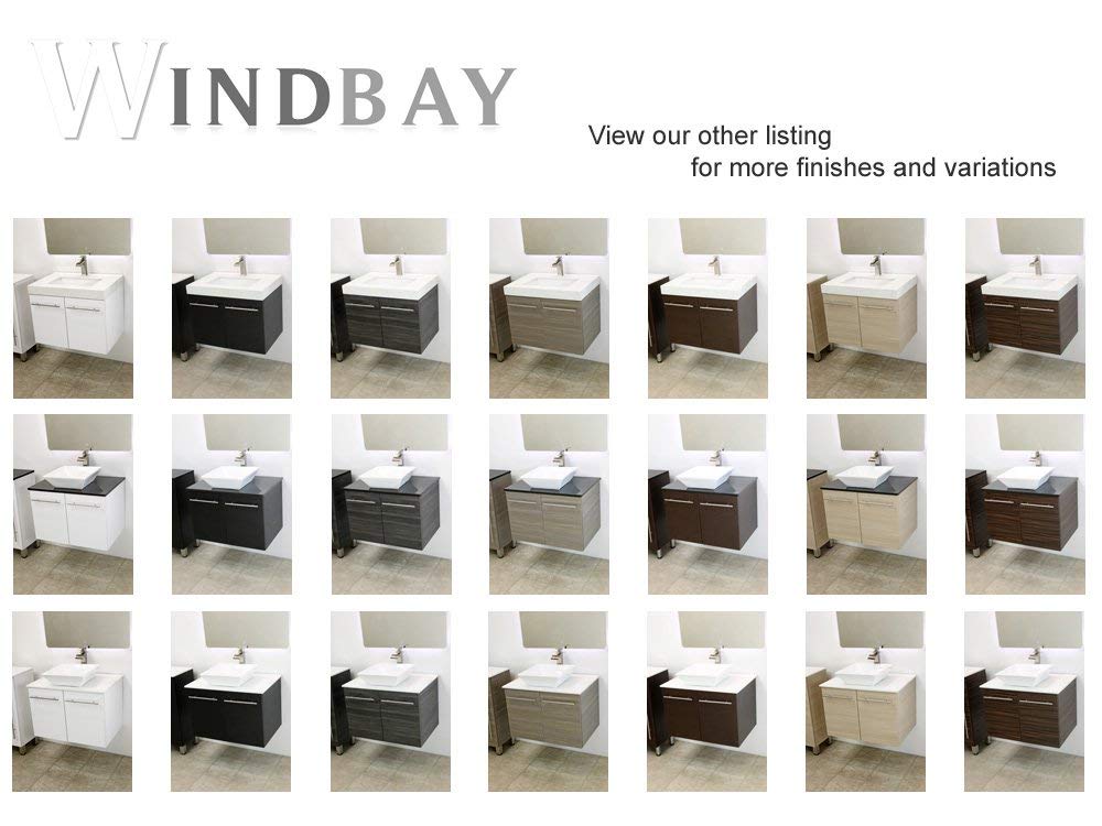 WINDBAY Wall Mount Floating Bathroom Vanity Sink Set. Dark Brown Vanity, White Flat Stone Countertop Ceramic Sink - 30"