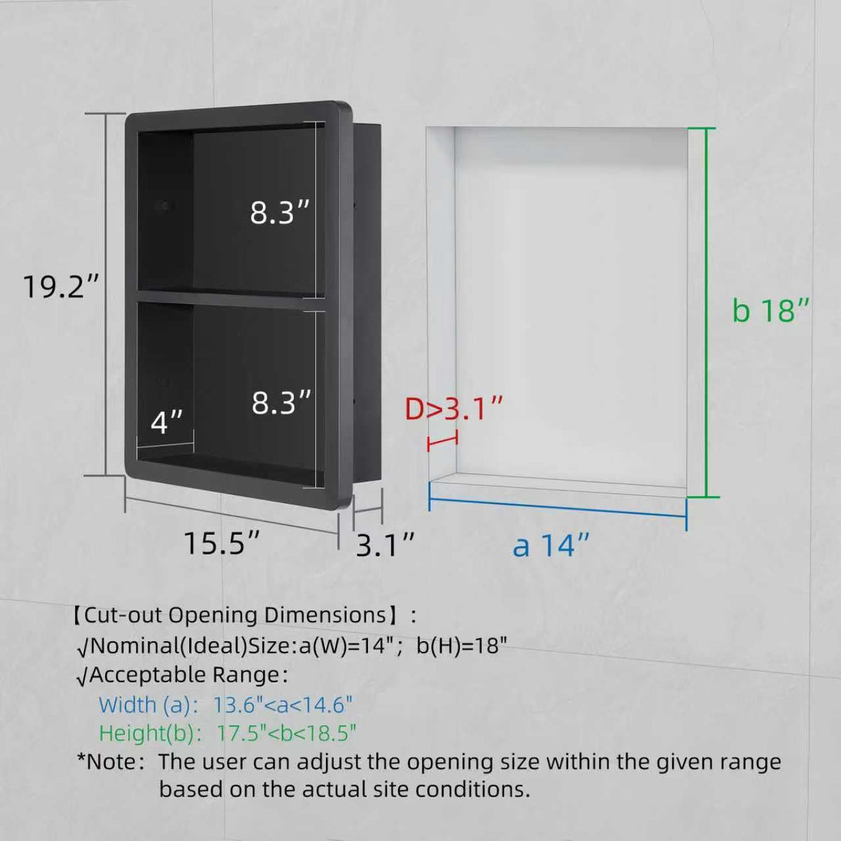 IDYLLOR Recessed Medicine Cabinet No Mirror - Bathroom Storage Wall Cabinet with, 304 Stainless Steel Shower Niche, Matte Black/White Waterproof for Bathroom, Toilet, Vanity