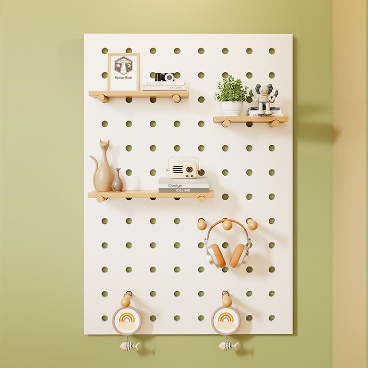 Wooden Wall Organizer Shelf Kit for Home Office - 24" W x 47" H (Brown) - Versatile Square Storage Solution for Crafting & Organizing