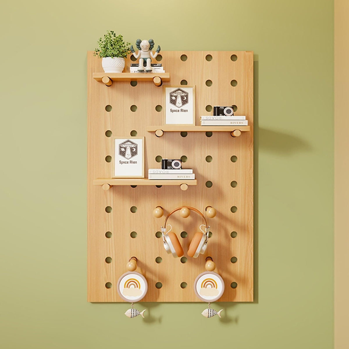 Wooden Wall Organizer Shelf Kit for Home Office - 24" W x 47" H (Brown) - Versatile Square Storage Solution for Crafting & Organizing