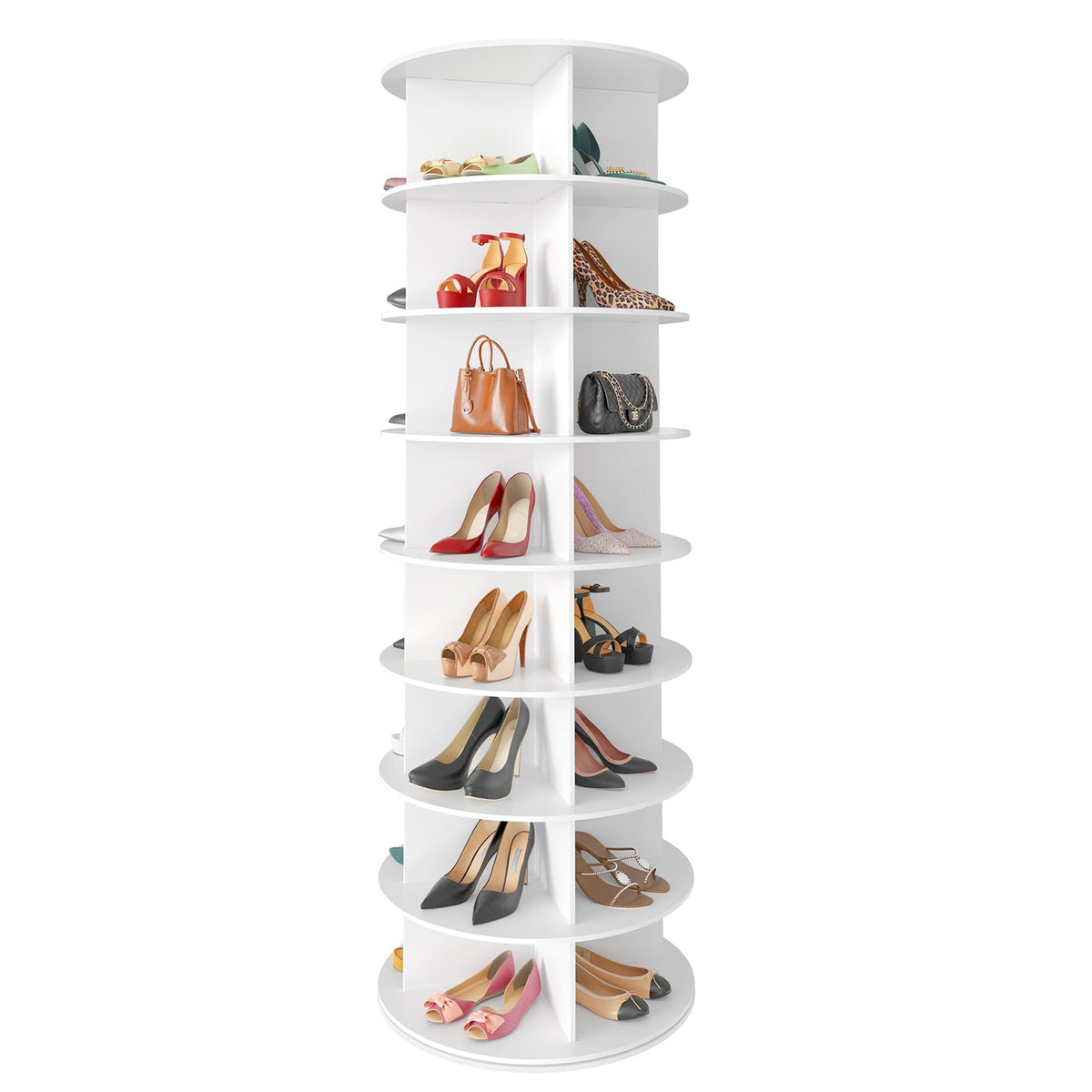 SpaceAid 7 Tier Rotating Shoe Rack Tower, Spinning Shoe Display Lazy Susan, Revolving 360 Shoe Rack Storage Round Carousel, Vertical Handbag Rotate Shoes Closet Organization