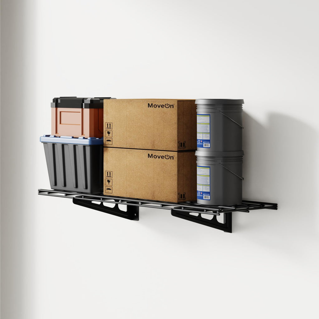Wall-Mounted Garage Storage Shelf Rack with Utility Hooks