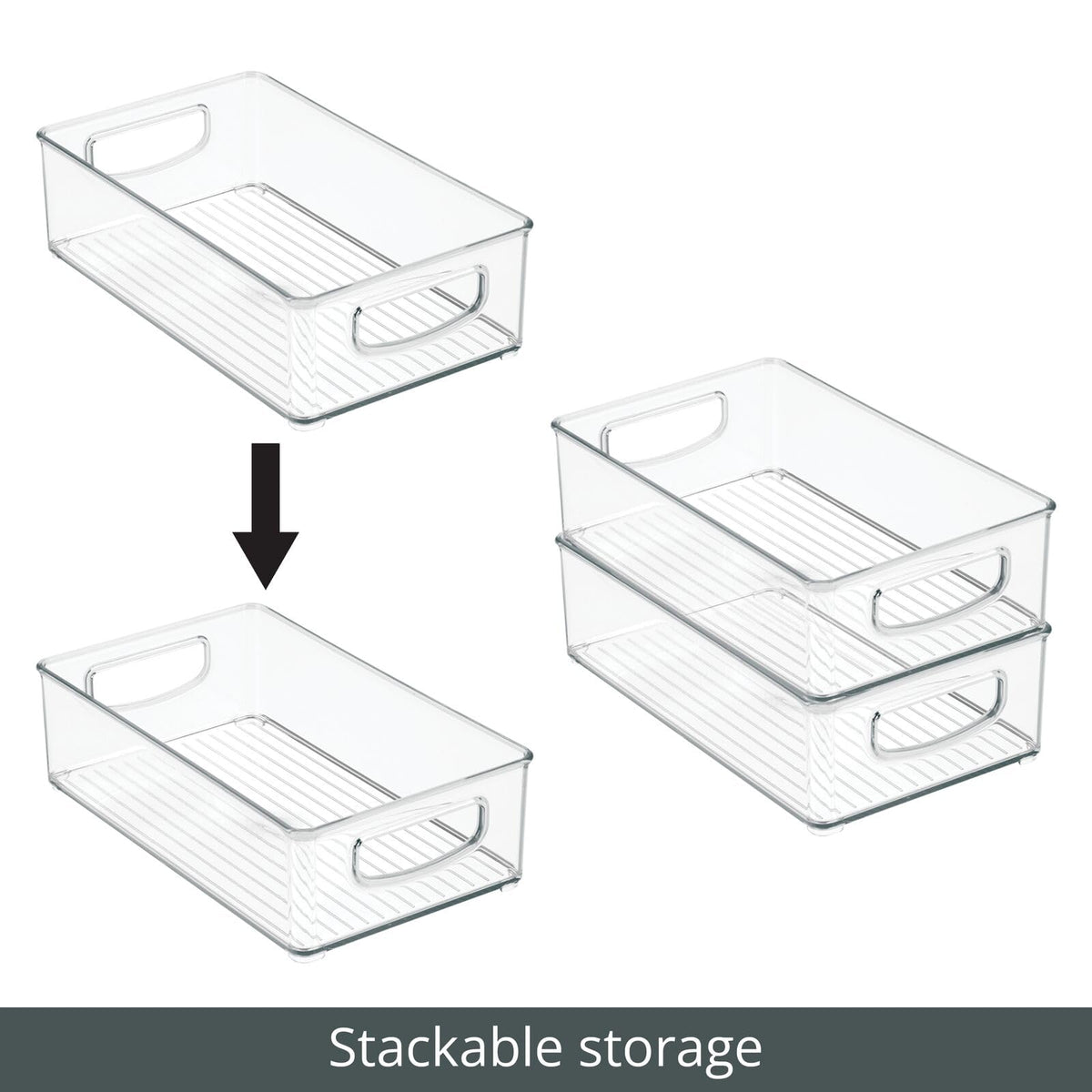 mDesign Plastic Stackable Kitchen Storage Organizer Container Bin for Pantry, Cabinet, Cupboard, Shelves, Fridge, or Freezer - Holds Dry Goods, Sauces, Condiments, Ligne Collection, 4 Pack, Clear