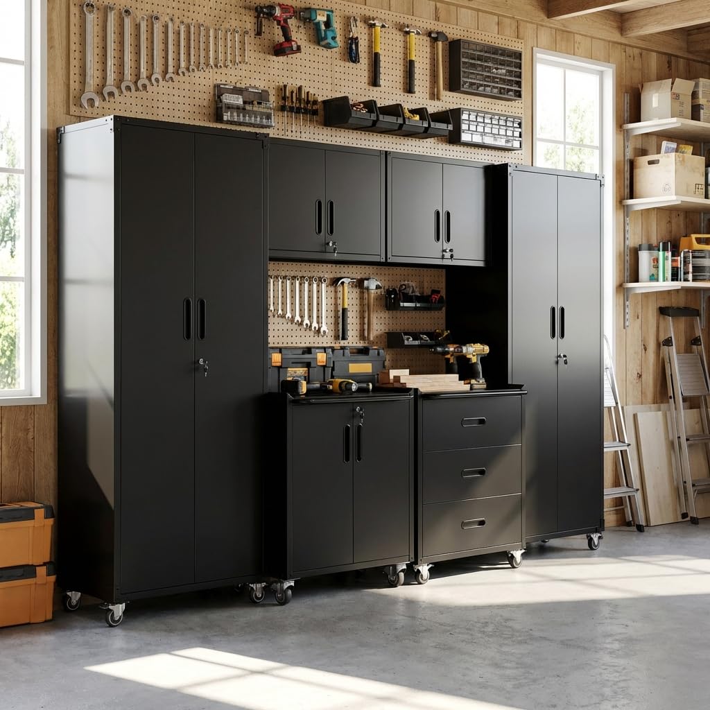 Heavy-Duty Modular Garage Cabinet & Tool Bench System