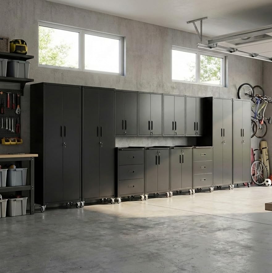 Heavy-Duty Modular Garage Cabinet & Tool Bench System