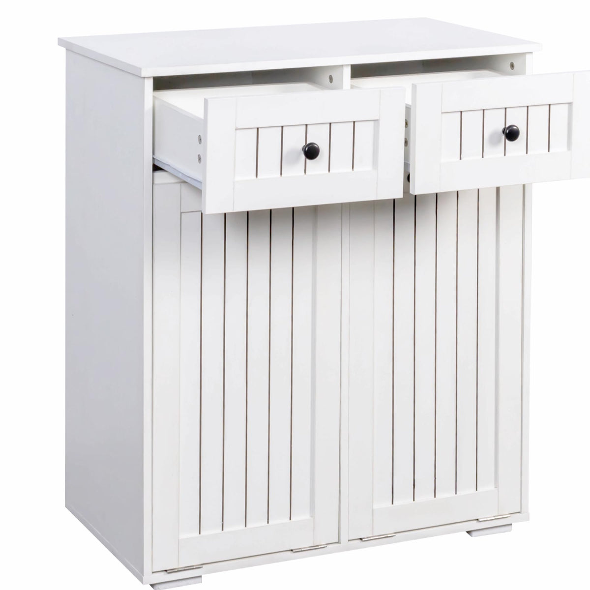 Double Tilt Out Laundry Hamper Cabinet with Drawers & 2 Removable Liners