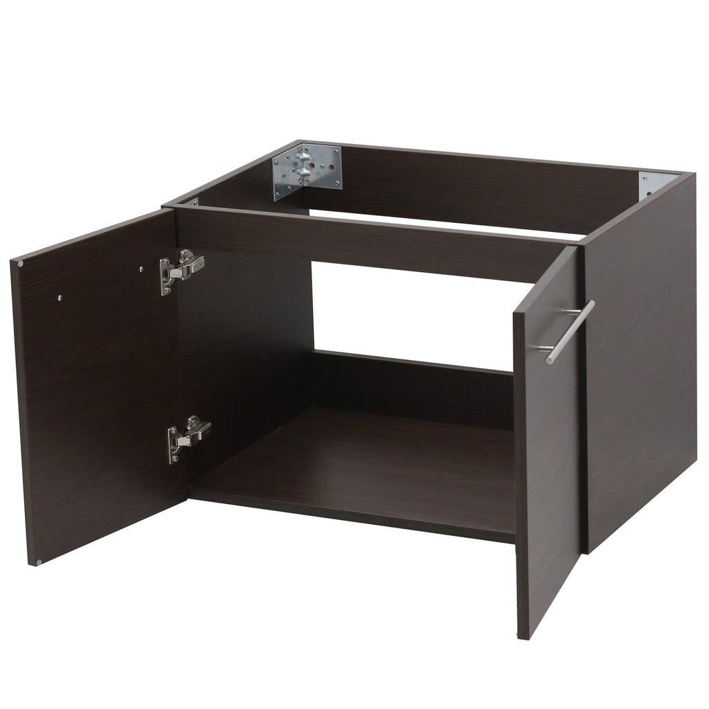 WINDBAY Wall Mount Floating Bathroom Vanity Sink Set. Dark Brown Vanity, White Flat Stone Countertop Ceramic Sink - 30"