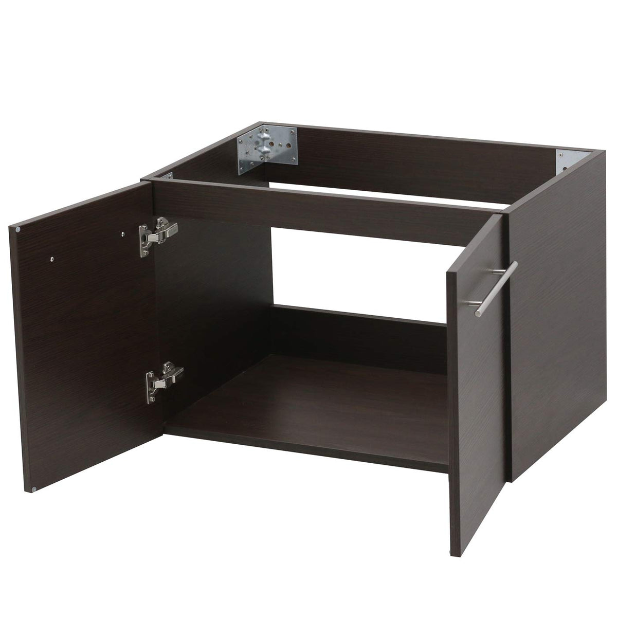 WINDBAY Wall Mount Floating Bathroom Vanity Sink Set. Dark Brown Vanity, White Flat Stone Countertop Ceramic Sink - 30"