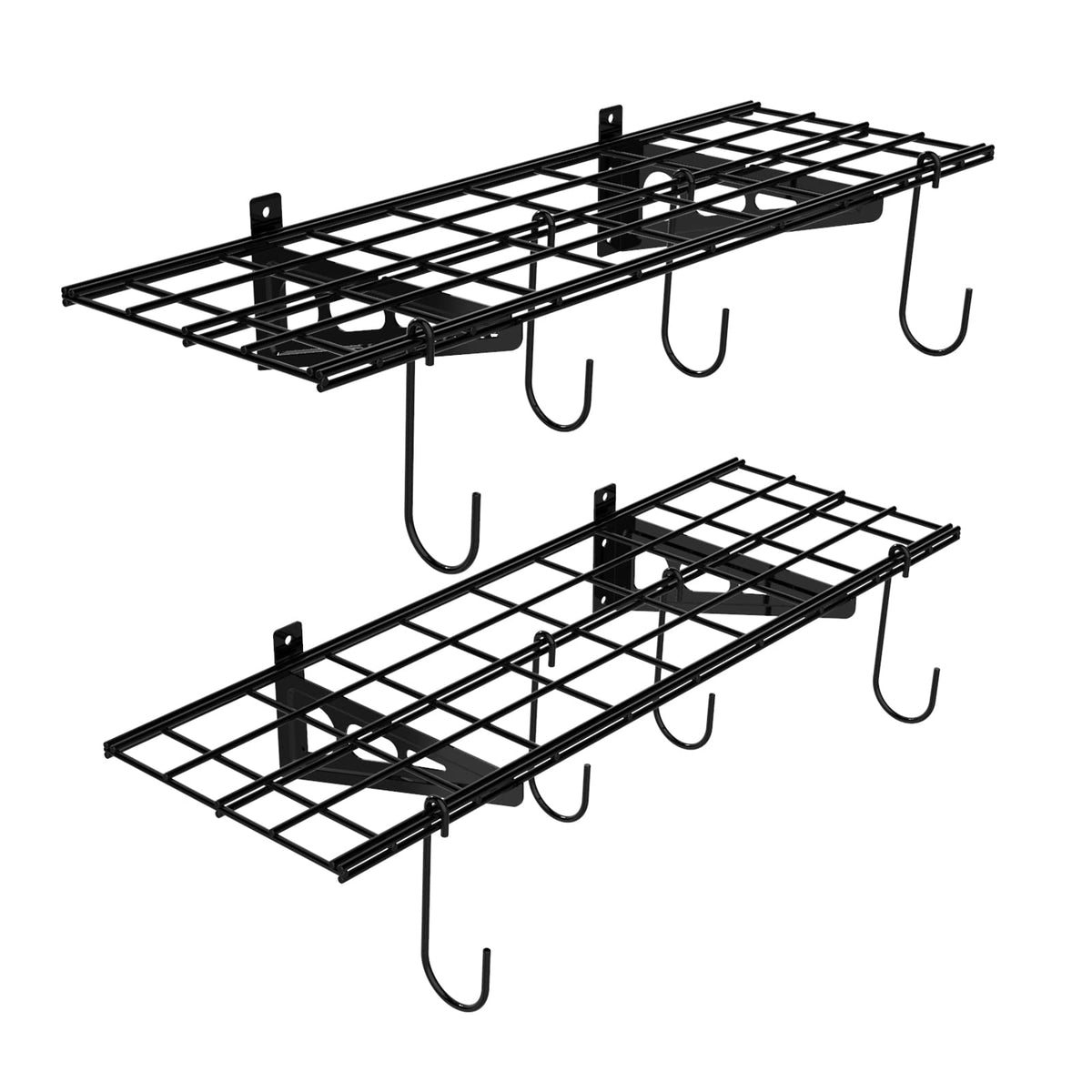 Wall-Mounted Garage Storage Shelf Rack with Utility Hooks