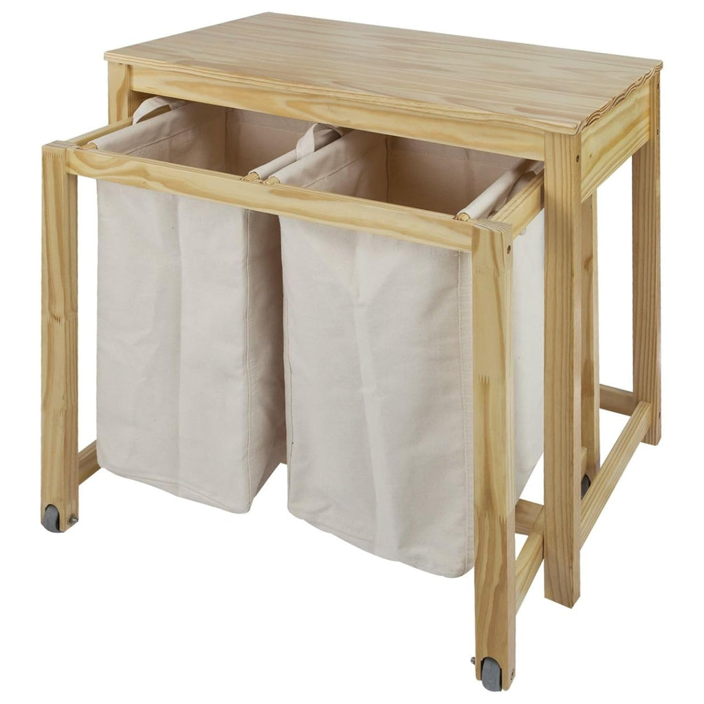 Solid Wood Laundry Prep Hamper with Folding Storage Table