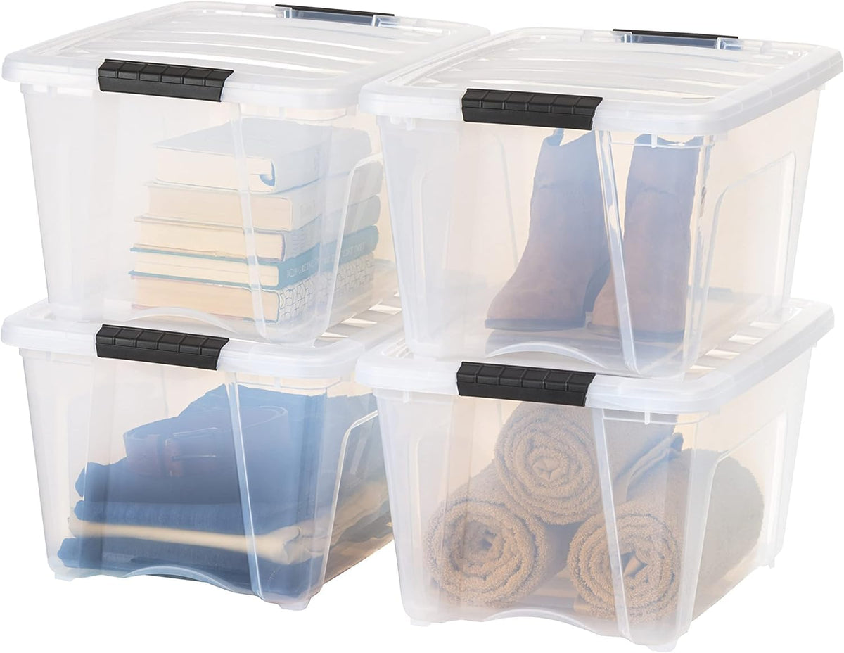Stackable Plastic Storage Bins with Lids & Pull Handles