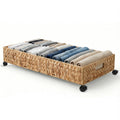 Nonkky Under Bed Storage with Wheels, 31.5in / 37L Large Handwoven Water Hyacinth Under Bed Shoe Storage Organizer Drawer, Tool-free Assembly Rolling Storage Containers