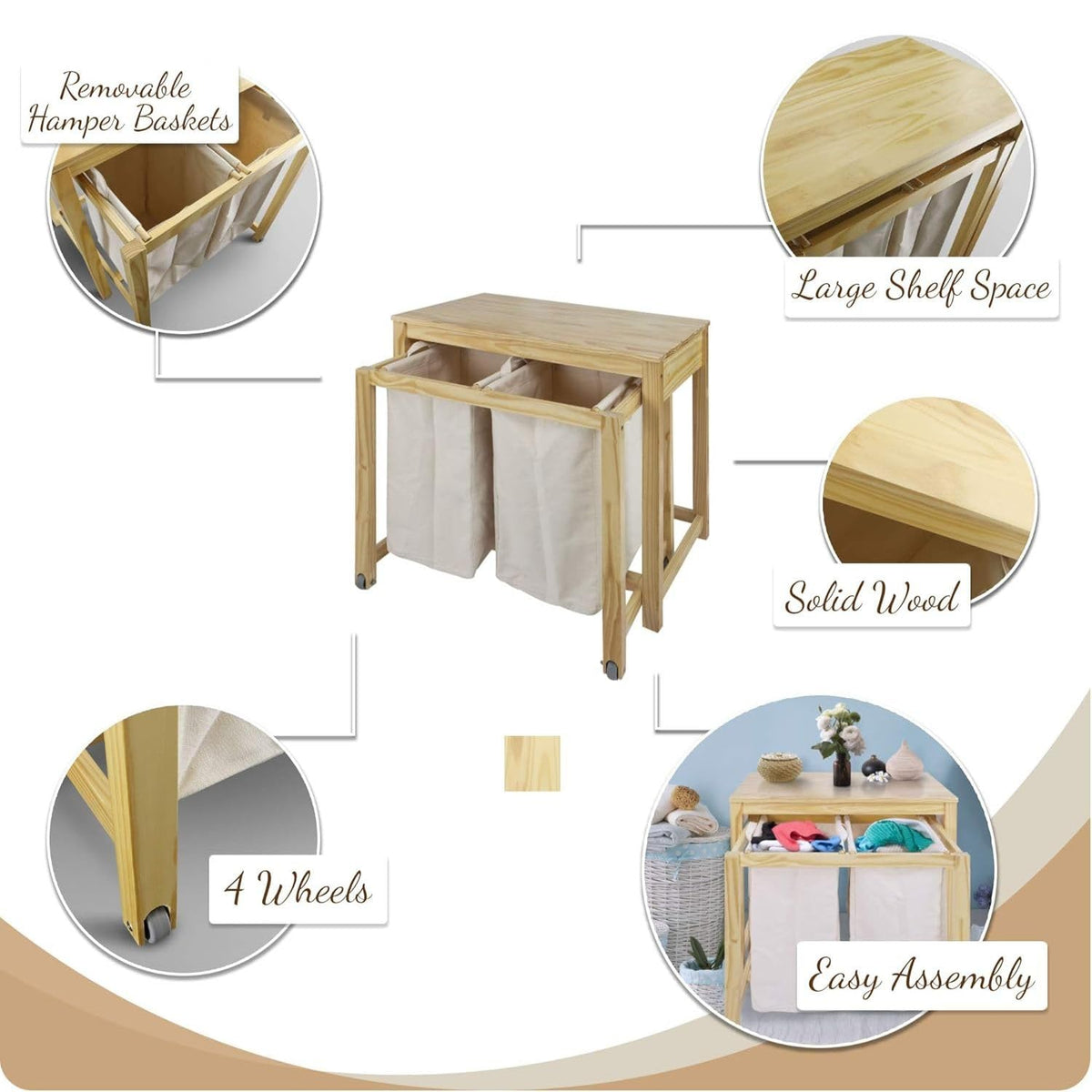 Oakestry Eco Home Laundry Prep Hamper Natural Solid Wood Clothes Organizer Compact Durable Stylish Laundry Room Storage Table Sustainable Modern Functional Sorting Basket Folding Table Space Saving