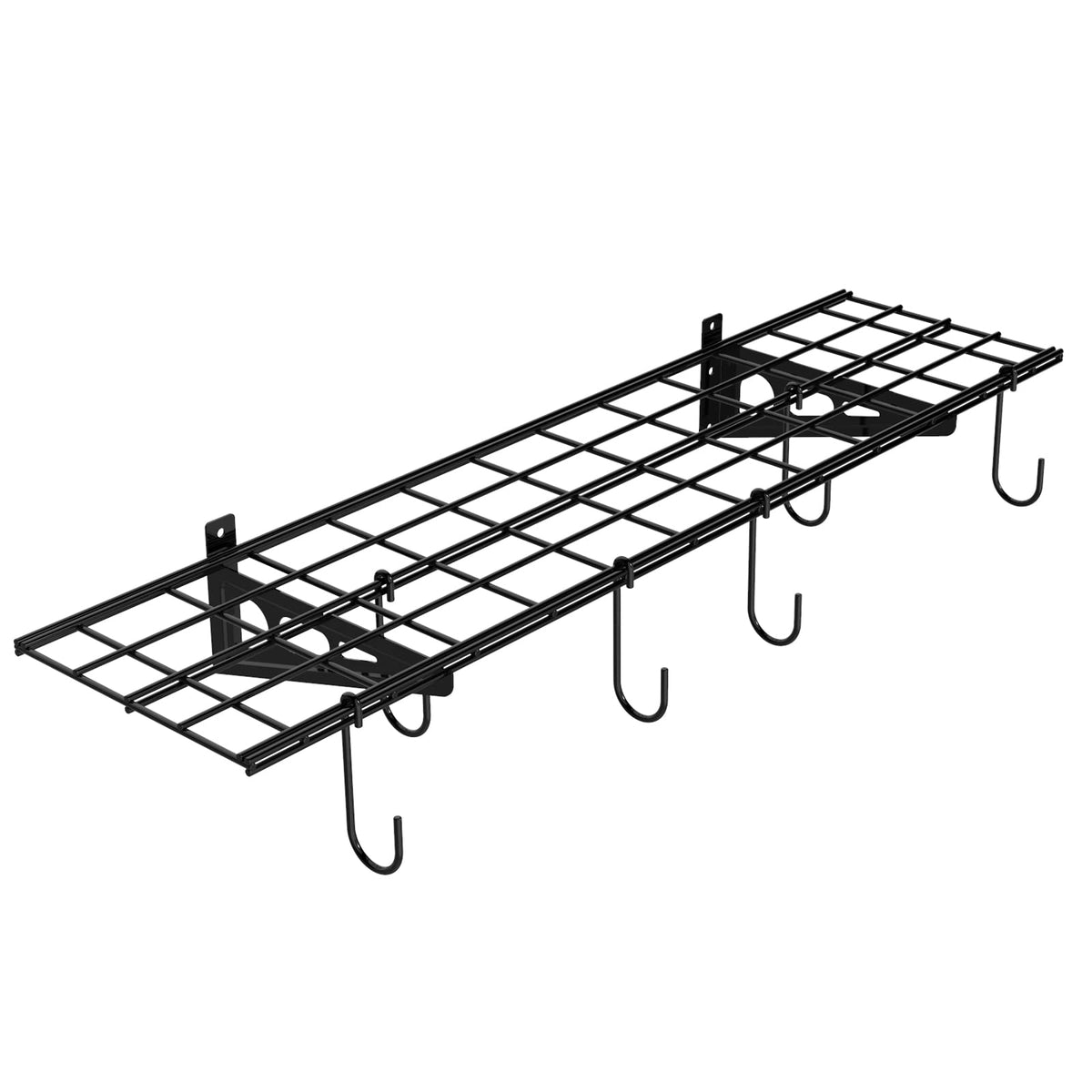 Wall-Mounted Garage Storage Shelf Rack with Utility Hooks