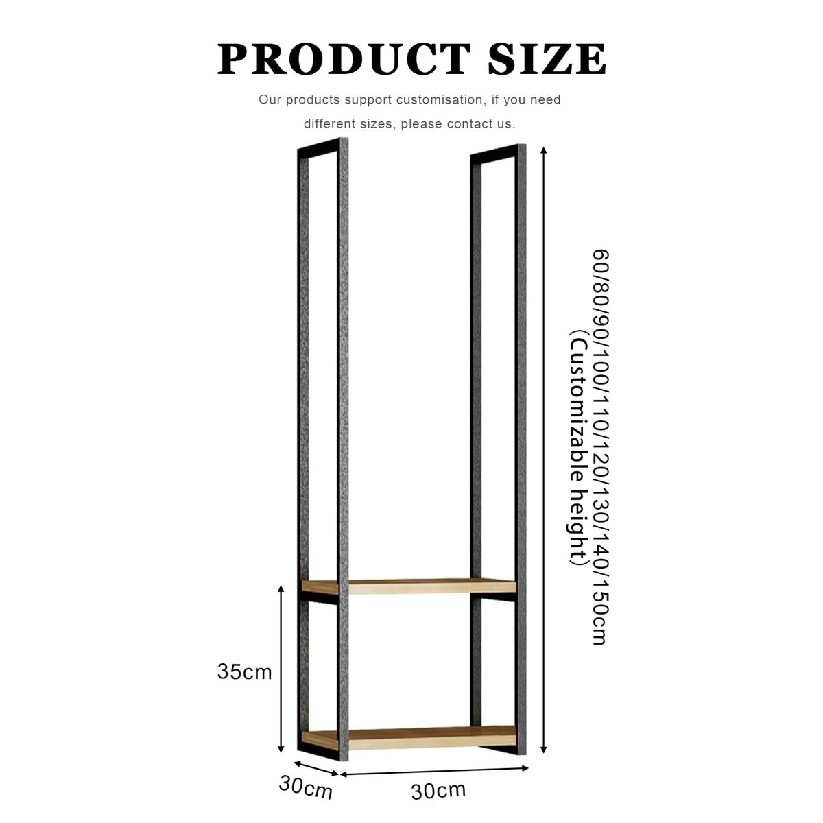 Hanging Floating Shelves, Ceiling Storage Shelf for Office Kitchen Organization Bedroom Decor, Wall Display Rack for Plants, Books, Wooden and Metal Shelving Unit (Size : 30x30x135cm)