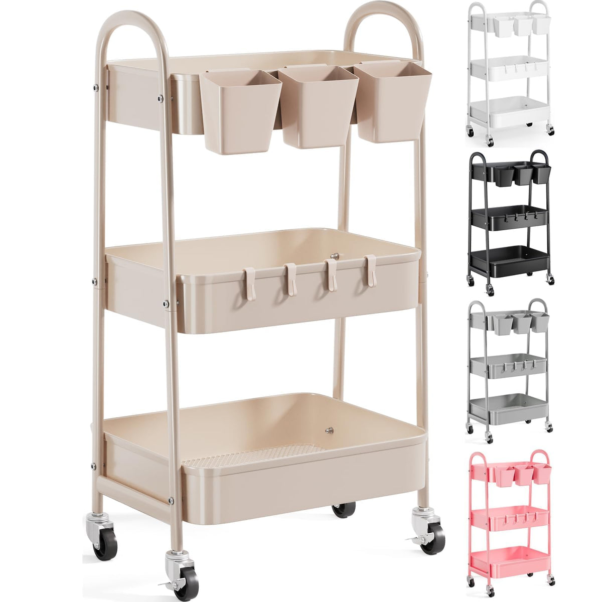3-Tier Heavy-Duty Rolling Utility Cart with Locking Wheels