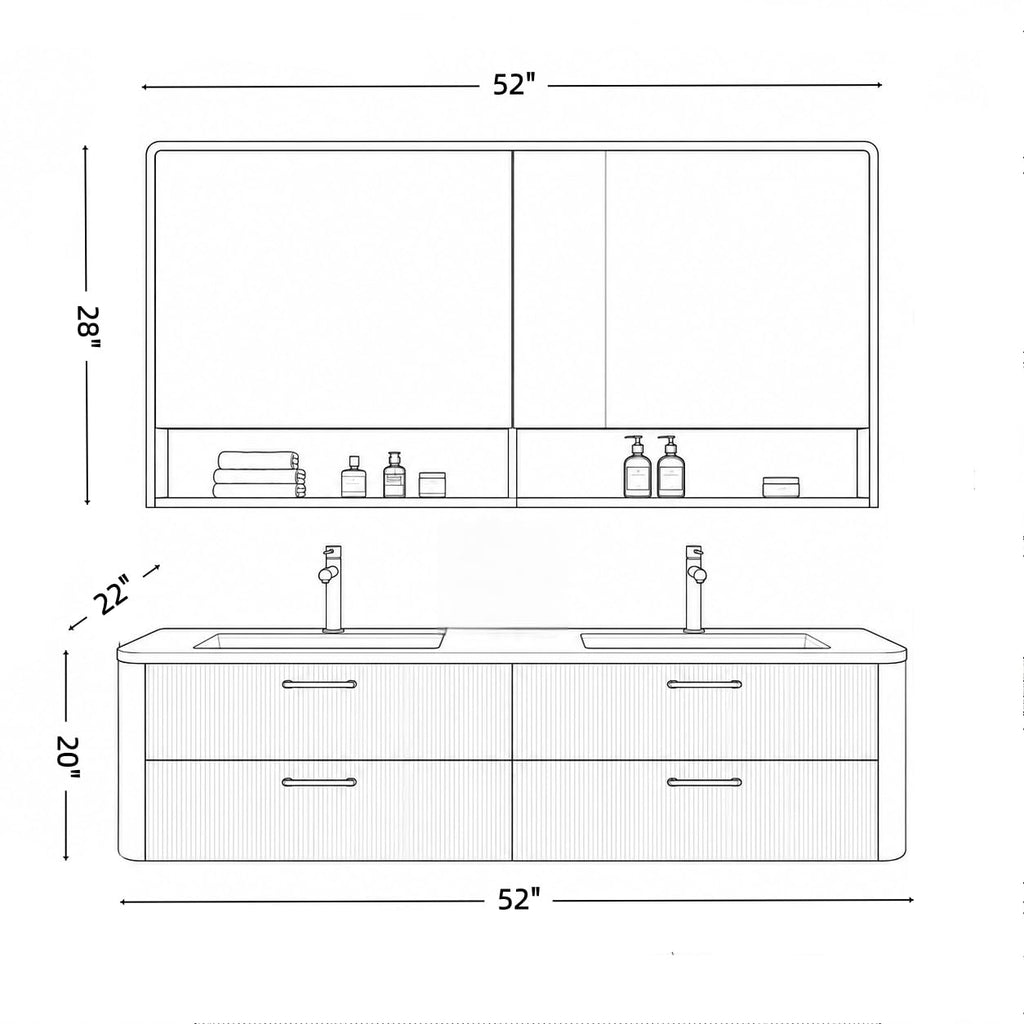 KOCFUA Floating Double Bathroom Vanity with Integrated Sinks & LED Mirror