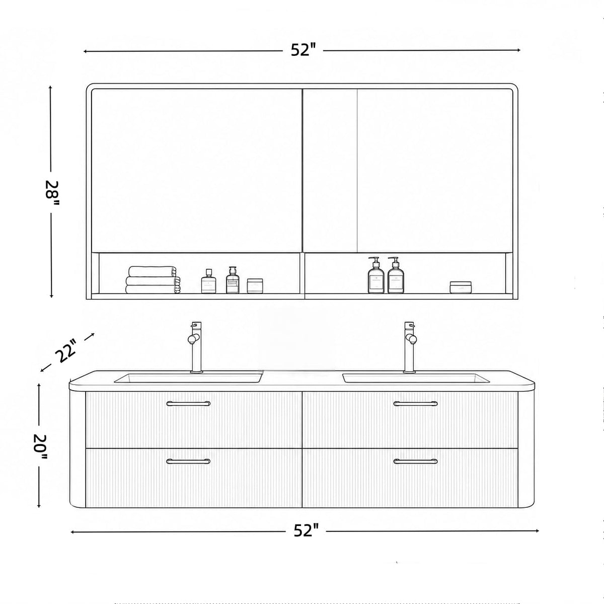 FMMC Double-Sink Floating Bathroom Vanity with Mirror Cabinet & Sinks