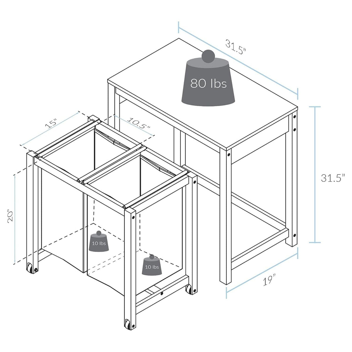 Solid Wood Laundry Prep Hamper with Folding Storage Table