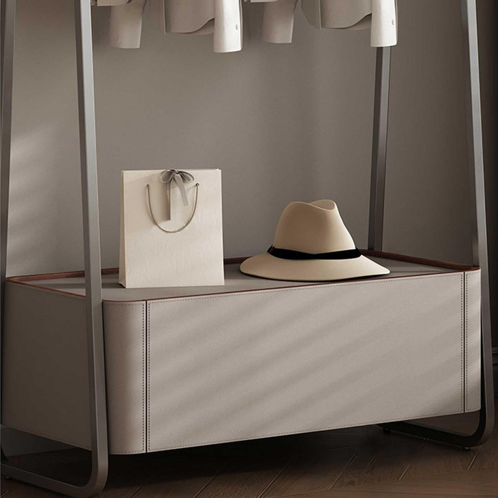 Modern Freestanding Garment Rack with Hooks & Storage Basket