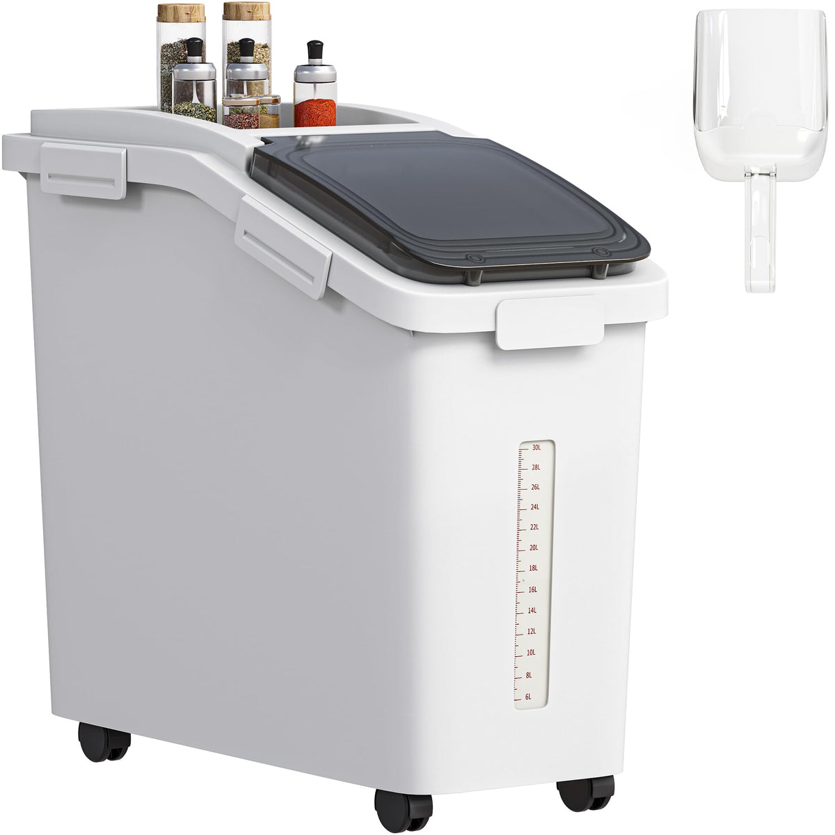 11.4-Gallon Rolling Flour & Rice Storage Bin with Scoop