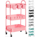 3 Tier Heavy Duty White Metal Rolling Cart with Lockable Wheels, Three Tier Roller Book Snack Cart, Utility Storage Organizer Carts for Kitchen, Bathroom, Garage, Baby Diaper, Craft, Art, Teacher