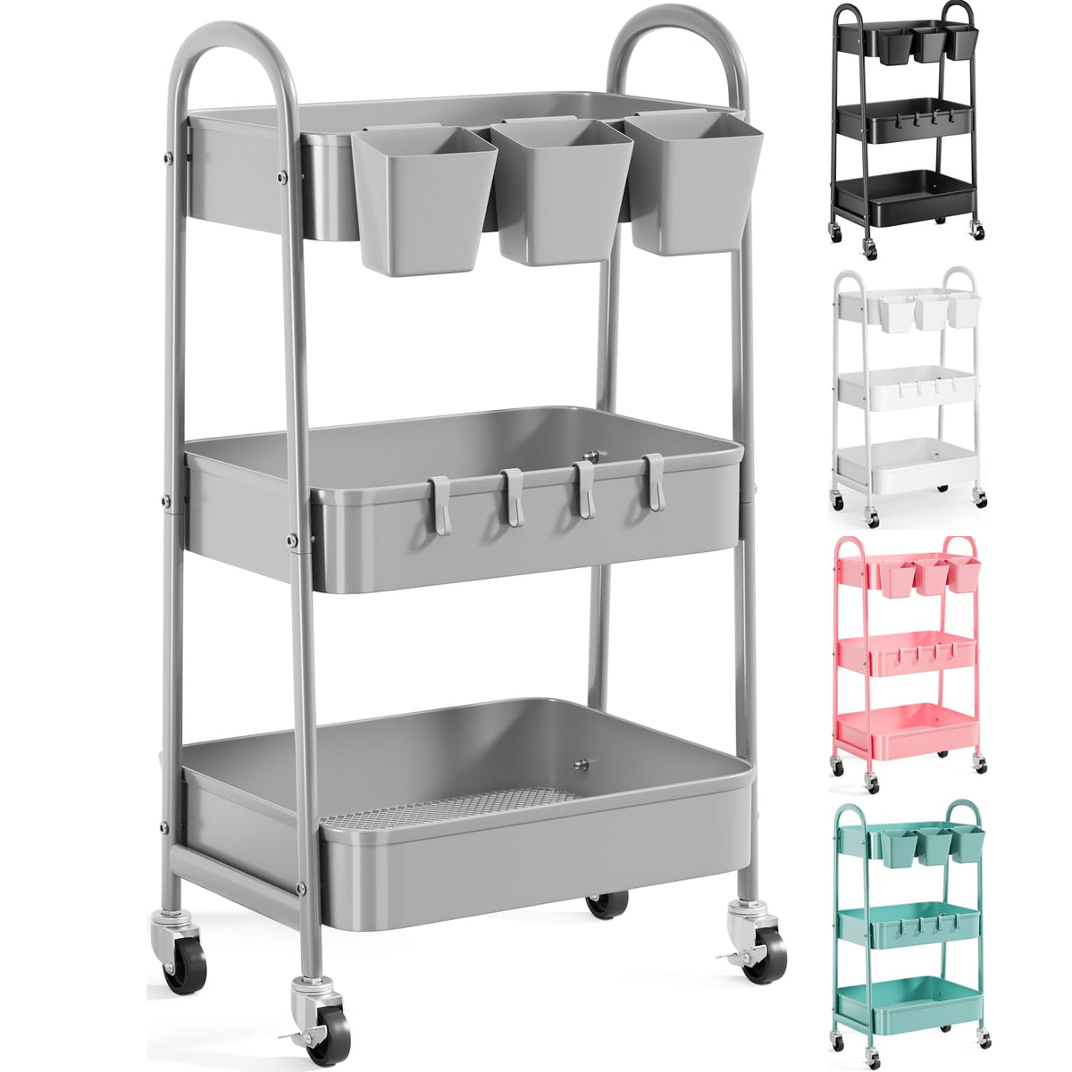 3-Tier Heavy-Duty Rolling Utility Cart with Locking Wheels