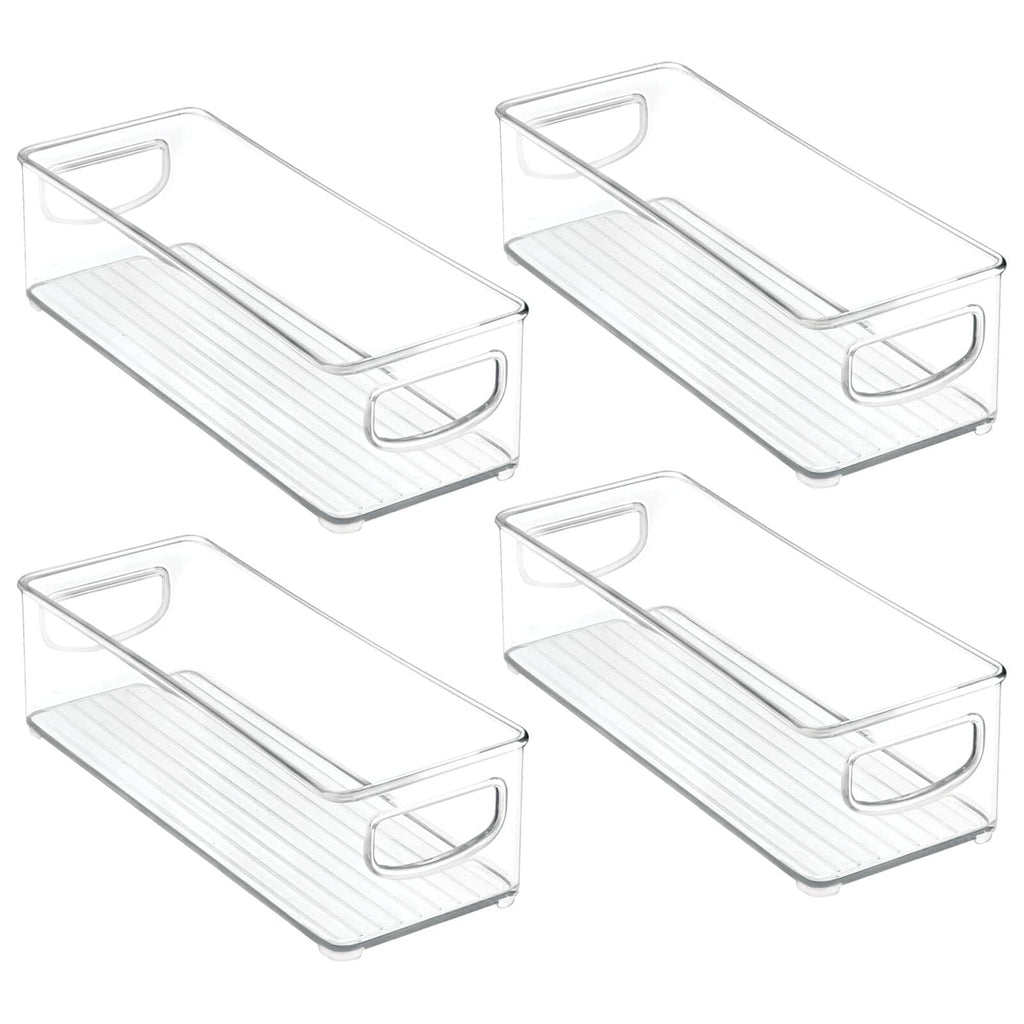 mDesign Plastic Stackable Kitchen Storage Organizer Container Bin for Pantry, Cabinet, Cupboard, Shelves, Fridge, or Freezer - Holds Dry Goods, Sauces, Condiments, Ligne Collection, 4 Pack, Clear
