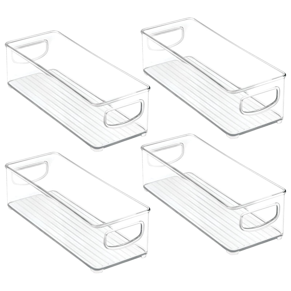 mDesign Plastic Stackable Kitchen Storage Organizer Container Bin for Pantry, Cabinet, Cupboard, Shelves, Fridge, or Freezer - Holds Dry Goods, Sauces, Condiments, Ligne Collection, 4 Pack, Clear