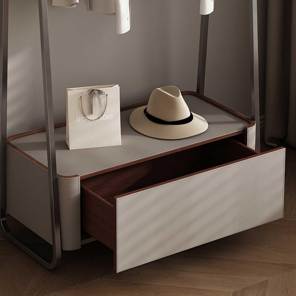 Modern Freestanding Garment Rack with Hooks & Storage Basket