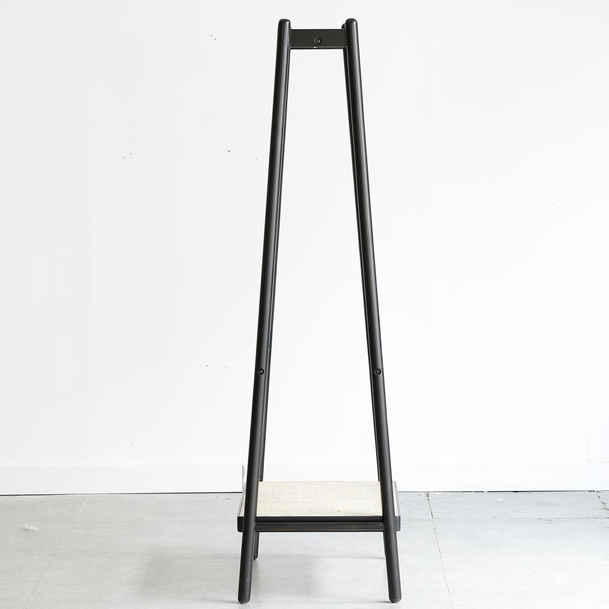 Solid Oak Garment Rack with Rattan Hangers & Shelves