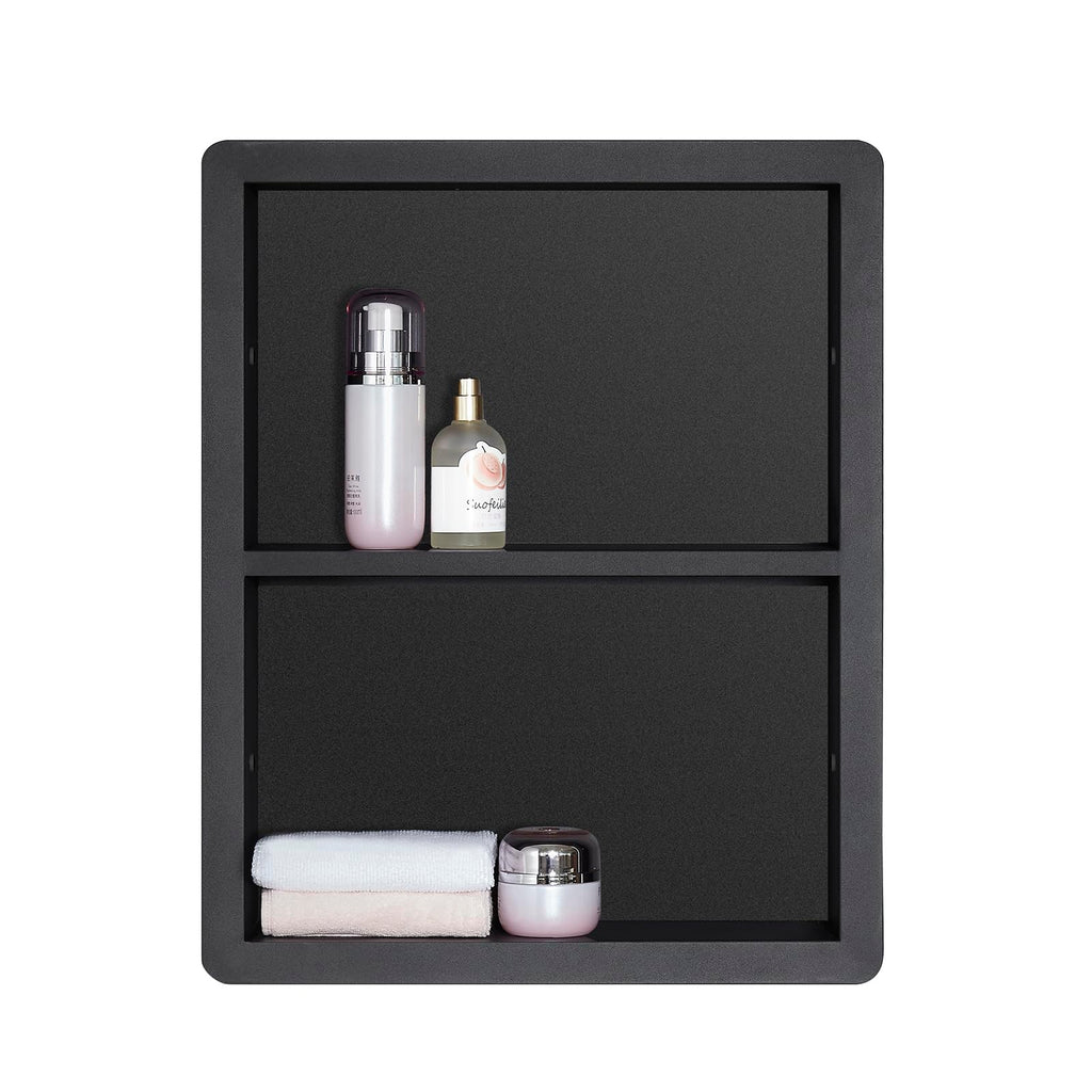 IDYLLOR Recessed Medicine Cabinet No Mirror - Bathroom Storage Wall Cabinet with, 304 Stainless Steel Shower Niche, Matte Black/White Waterproof for Bathroom, Toilet, Vanity
