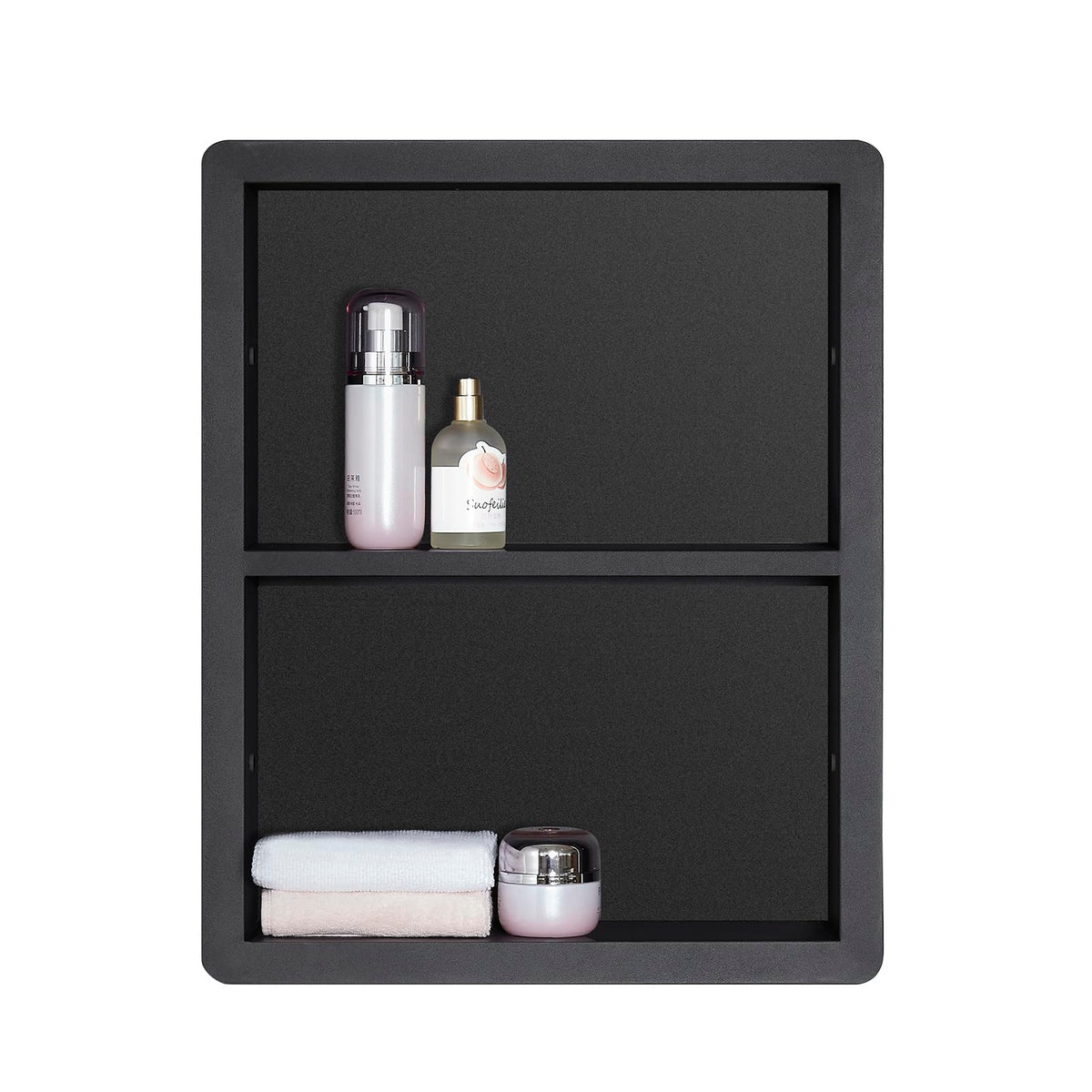 IDYLLOR Recessed Medicine Cabinet No Mirror - Bathroom Storage Wall Cabinet with, 304 Stainless Steel Shower Niche, Matte Black/White Waterproof for Bathroom, Toilet, Vanity