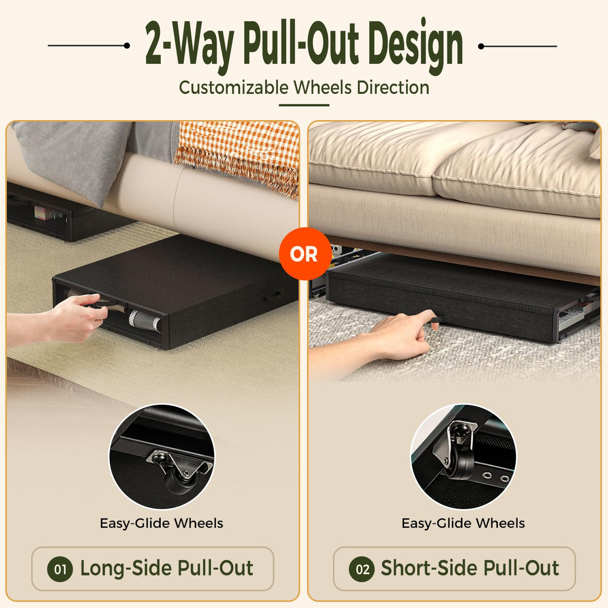 Fokyfok 2 Pack Under the Bed Storage Containers,31 inch Long Underbed Storage with Wheels,12 inch Height Under Bed Shoe Storage,Large Rolling under bed Clothes Storage Drawers with Lid for Dorm,Parent