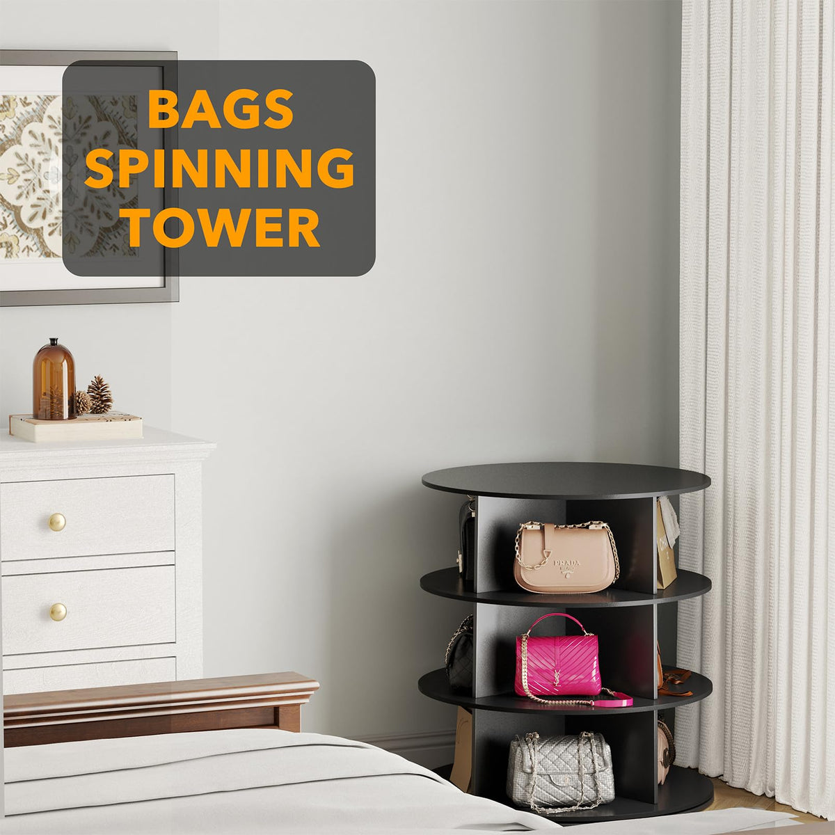 SpaceAid 7 Tier Rotating Shoe Rack Tower, Spinning Shoe Display Lazy Susan, Revolving 360 Shoe Rack Storage Round Carousel, Vertical Handbag Rotate Shoes Closet Organization
