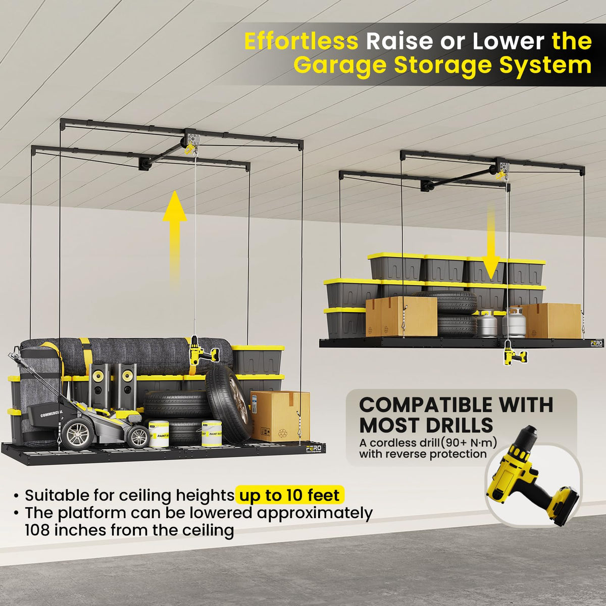 Heavy-Duty 4x8 Overhead Garage Storage Rack, 500 lb