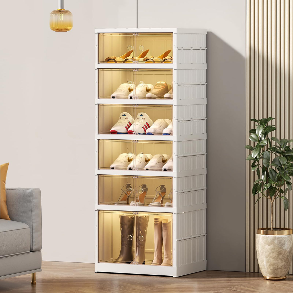 SYNCVIBE Shoe Rack Organizer for Closet Entryway Foldable Sneaker Storage Shoe, Collapsible Shoe Cabinet, Stackable Shoe Storage Cabinet with Lids for Living Room