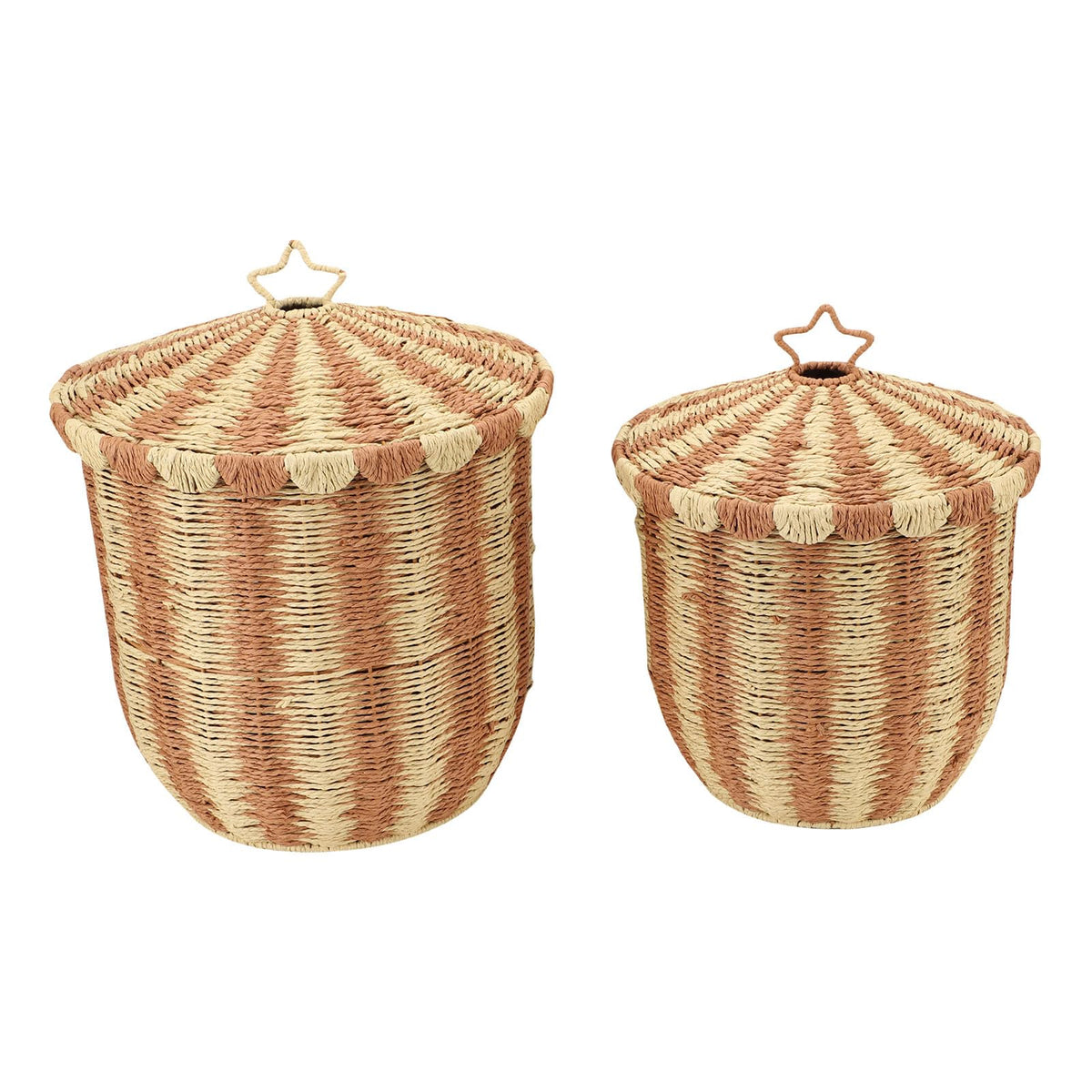 Vintage Rattan Woven Storage Baskets with Lids, 2-Pack