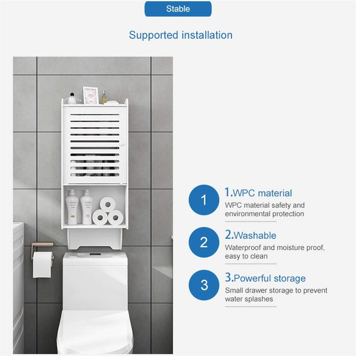 Waterproof Non-Perforated Bathroom Cabinet, The Shelf Above The Toilet, Bathroom Toilet Storage Cabinet Wall Hanging