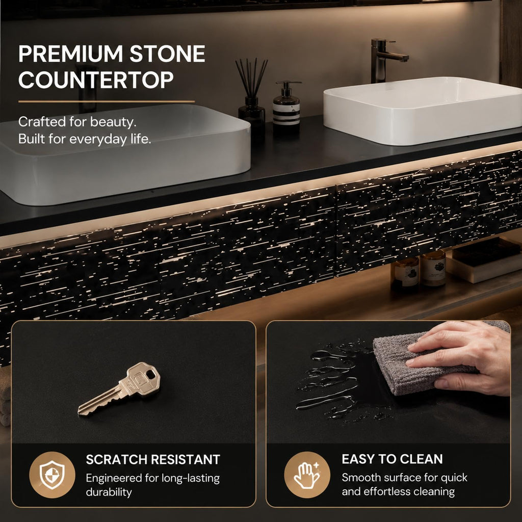 FMMC Double-Sink Floating Bathroom Vanity with Mirror Cabinet & Sinks