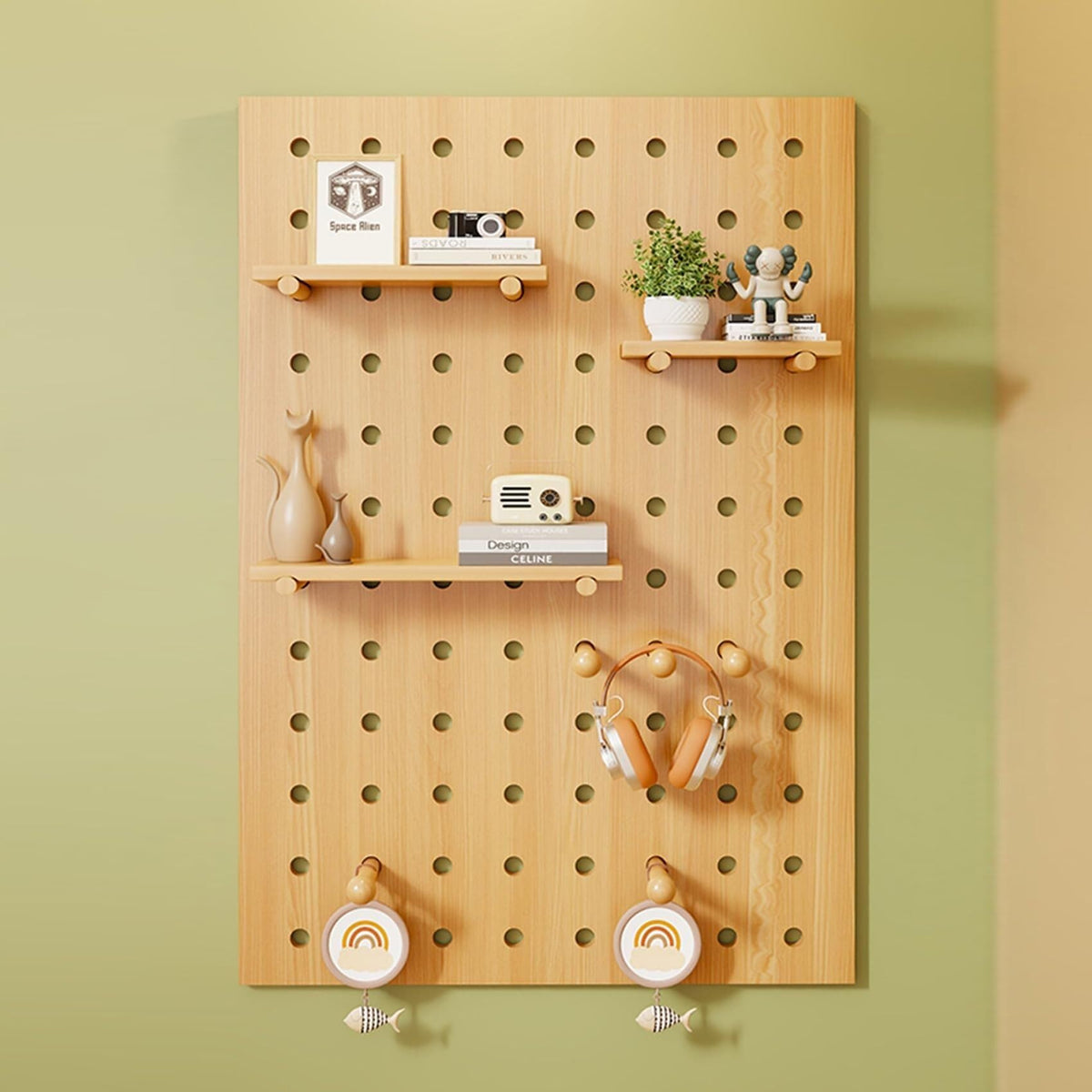 Wooden Wall Organizer Shelf Kit for Home Office - 24" W x 47" H (Brown) - Versatile Square Storage Solution for Crafting & Organizing