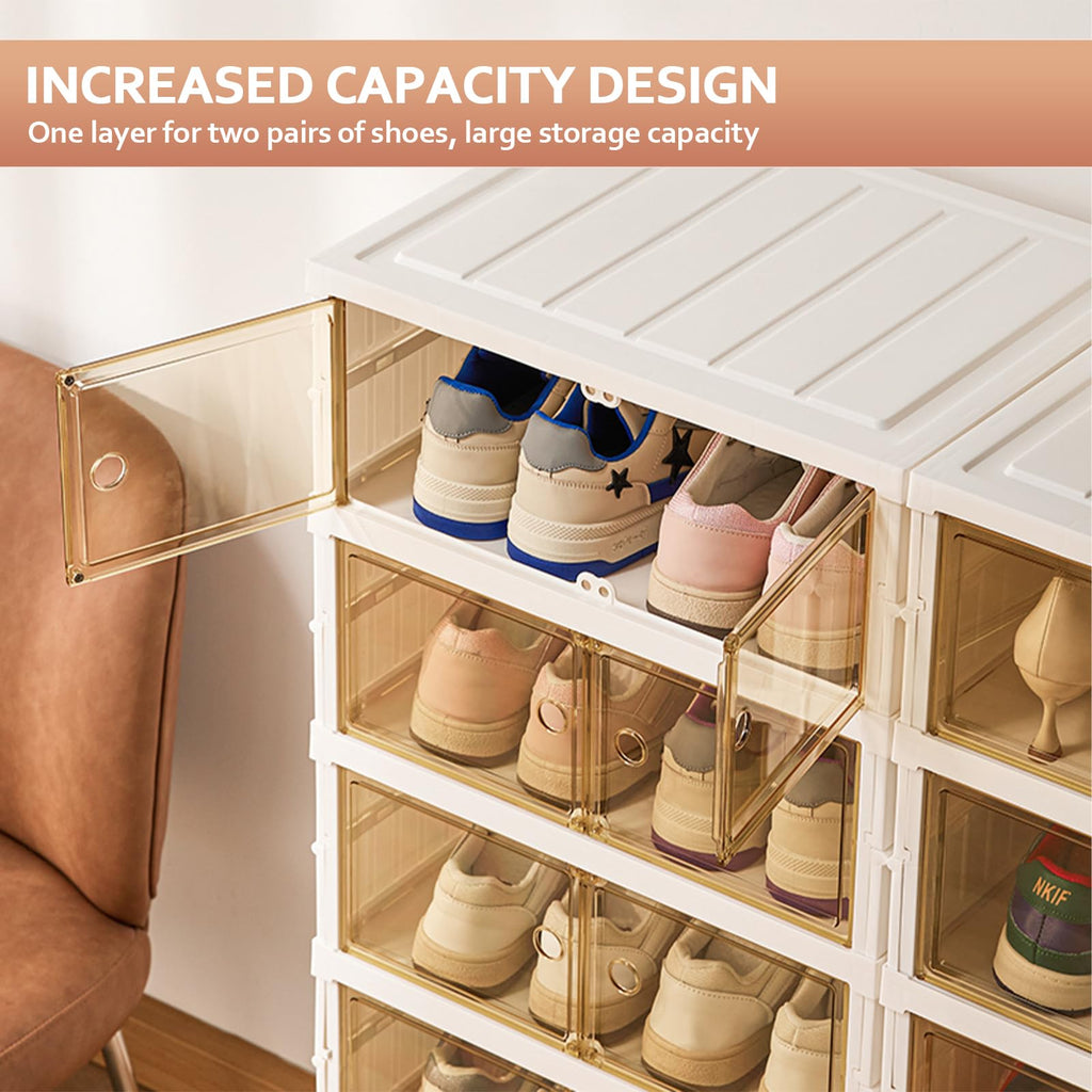 SYNCVIBE Shoe Rack Organizer for Closet Entryway Foldable Sneaker Storage Shoe, Collapsible Shoe Cabinet, Stackable Shoe Storage Cabinet with Lids for Living Room