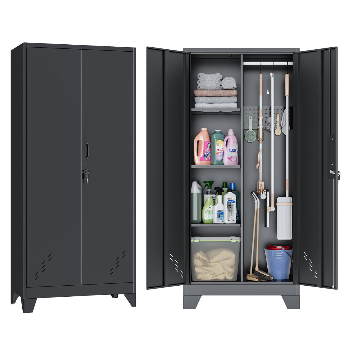 Freestanding Cleaning Supply Storage Cabinet for Home & Utility