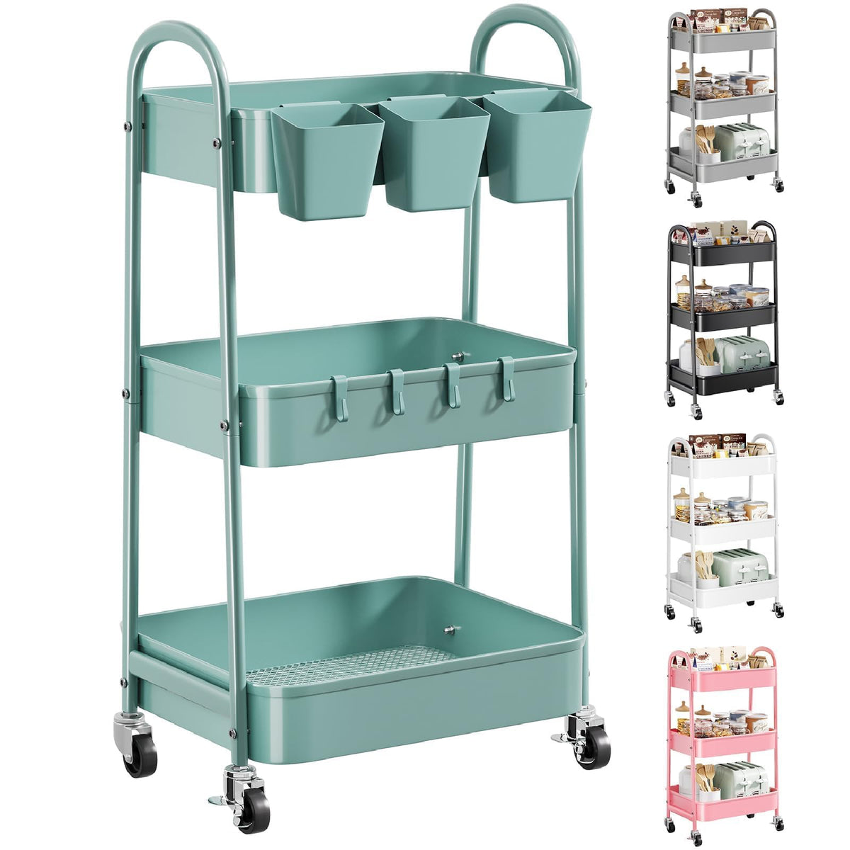 3-Tier Heavy-Duty Rolling Utility Cart with Locking Wheels
