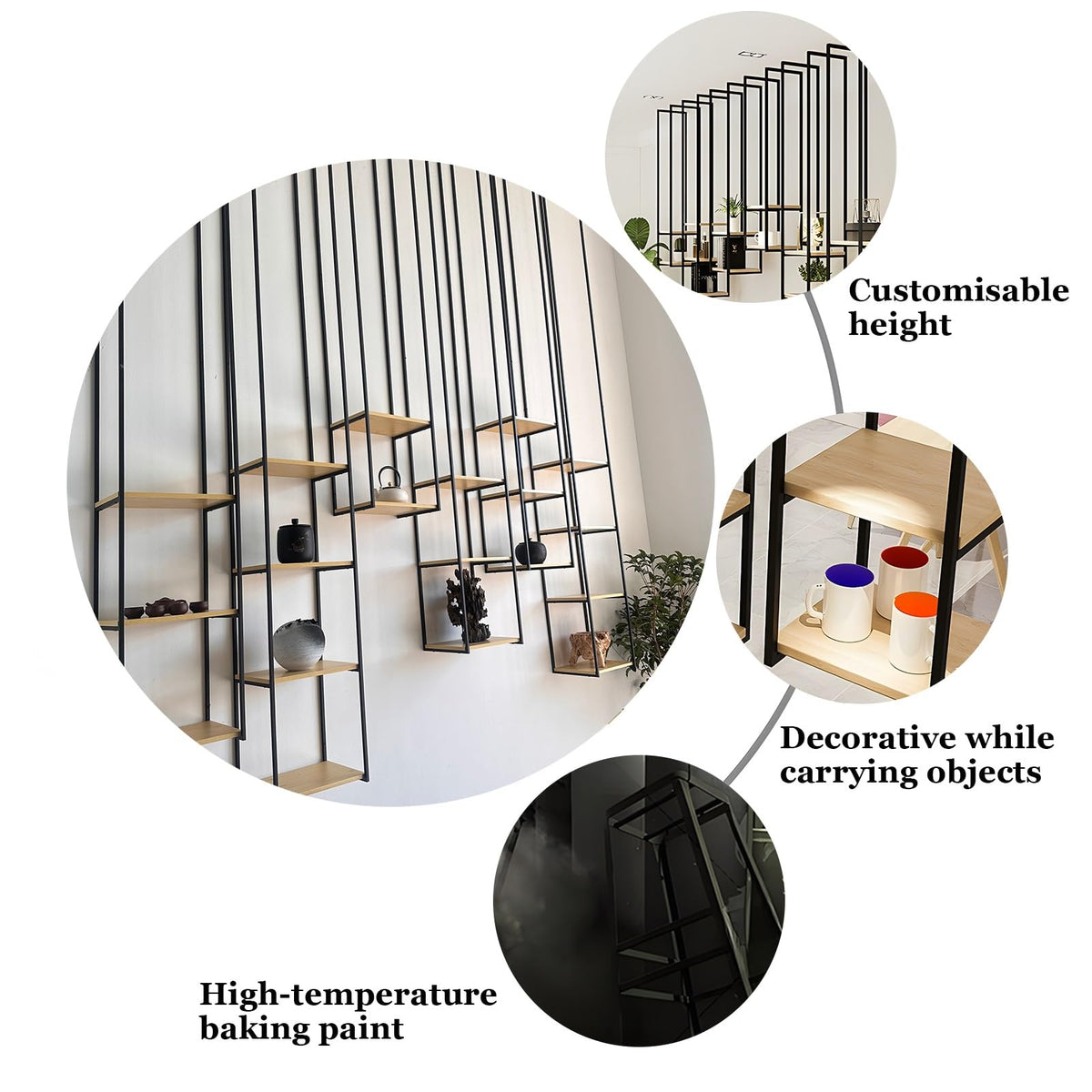 Hanging Floating Shelves, Ceiling Storage Shelf for Office Kitchen Organization Bedroom Decor, Wall Display Rack for Plants, Books, Wooden and Metal Shelving Unit (Size : 30x30x135cm)