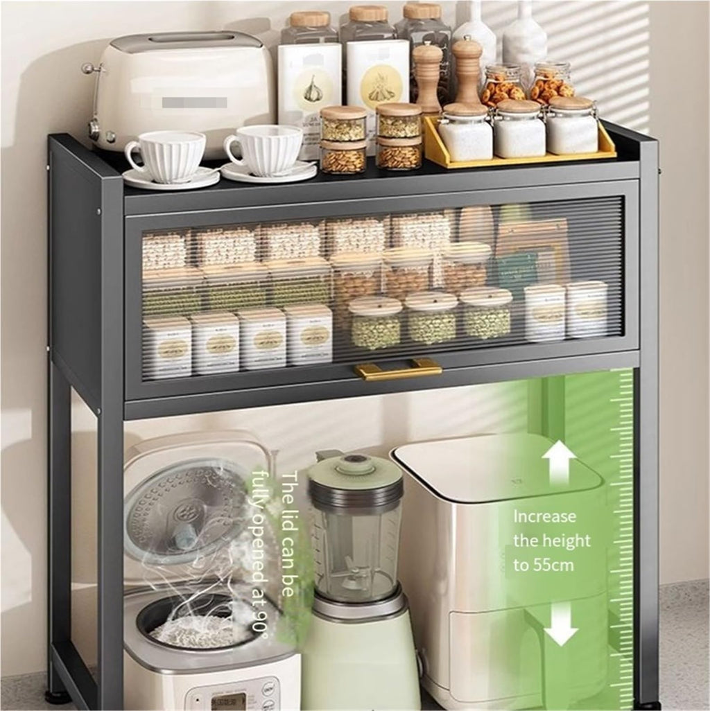 Dish Drying Rack Over The Sink - Multifunctional Countertop Microwave Rack with Flip Door Storage Cabinet for Family Use, Ideal for Kitchen and Living Room Organization