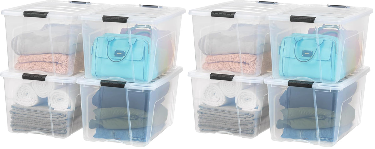 Stackable Plastic Storage Bins with Lids & Pull Handles