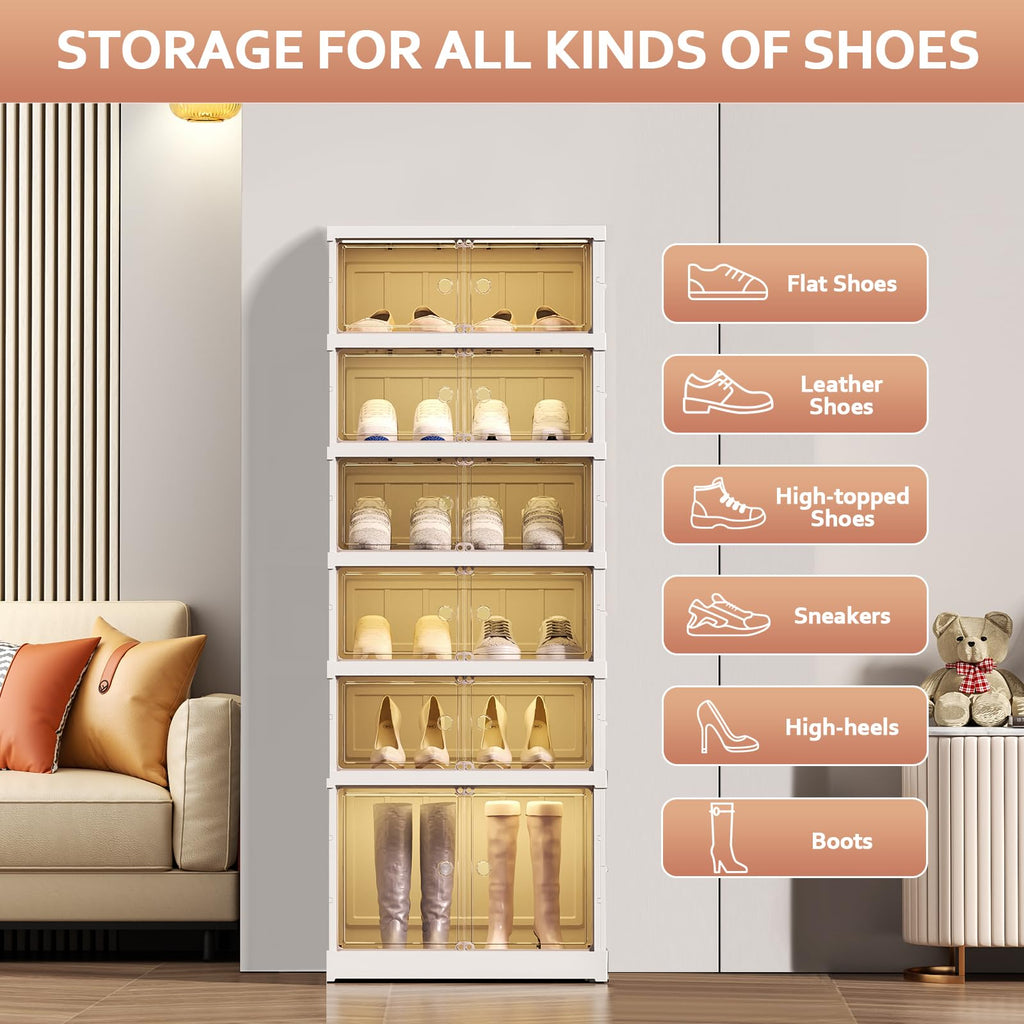 SYNCVIBE Shoe Rack Organizer for Closet Entryway Foldable Sneaker Storage Shoe, Collapsible Shoe Cabinet, Stackable Shoe Storage Cabinet with Lids for Living Room