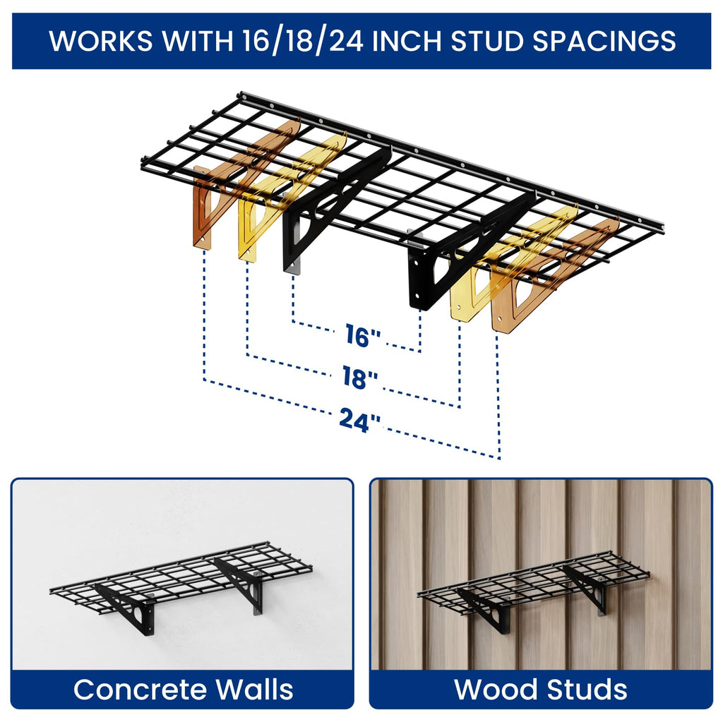 Wall-Mounted Garage Storage Shelf Rack with Utility Hooks